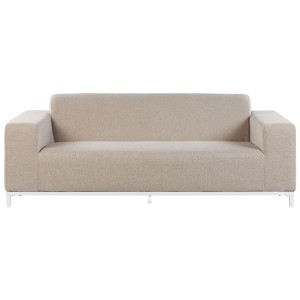 Divano da giardino Rovigo a 3 posti beige con struttura bianca per aree lounge.