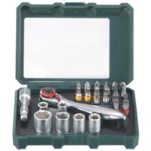 Metabo Bitbox SP Jeu de 26 pièces avec embouts, cliquets et douilles dans un coffret vert.