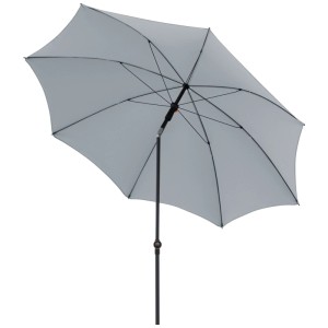 Doppler Myzone Sonnenschirm, hellgrau, rund, mit neigbarem anthrazitfarbenem Stahlmast. Ideal für Balkon & Terrasse.