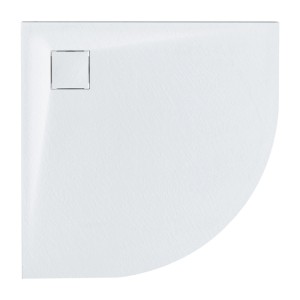 Receveur de douche d'angle Beliani Paron blanc, aspect pierre naturelle, plat, surface texturée, avec bonde. 80x80cm.