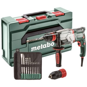 Metabo Multihammer UHE 2660-2 Quick Set: grüner Bohrhammer, Bohrer, Meissel, Schnellspannfutter und Transportkoffer.