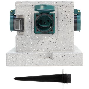 Steffen GardenLine Energy Stone, distributore di corrente grigio per esterni con 4 prese e picchetto.