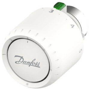 Tête thermostatique blanche Danfoss Aveo RA/VL 4050 avec affichage de la température.