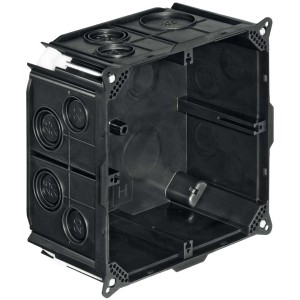 Scatola da incasso nera 2x2 per ingresso tubi M20/M25/M32, 130x130x70 mm.