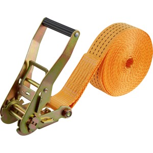 Sangle d'arrimage monobloc AH-029 avec cliquet, 5 cm x 800 cm, sangle en polyester orange et cliquet galvanisé.