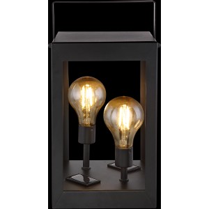 Globo Lanterne solaire LED Doris, noire. Lanterne carrée en métal avec deux ampoules Edison.