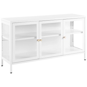 Vitrine blanche en acier Beliani Newport avec portes en verre et étagères.