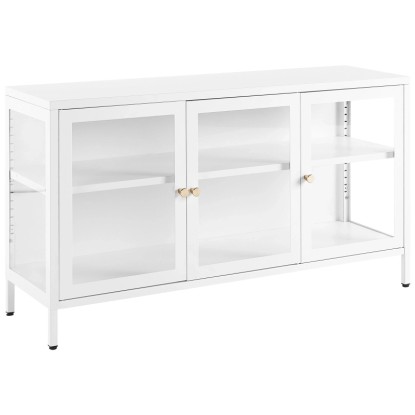 Beliani Vitrine Newport acier Blanc (HxlxP) 65 x 115 x 35 cm
