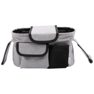 Grauer Babyruf Buggy Organizer BO100 mit Klapp- und Netztasche. Wasserabweisend für Kinderwagen.