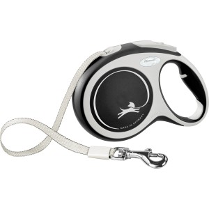 Flexi Gurt-Roll-Leine New Comfort L, 8 m, nero: Guinzaglio per cani resistente con sistema frenante e manico regolabile.