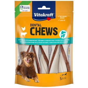 Vitakraft Dental Chews Twister M, snack per cani con pollo e manzo, 5 pezzi per l'igiene dentale.