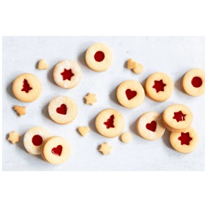 Ausstechform-Set Spitzbuben: 5 Edelstahlformen (Herz, Stern, Tanne u.a.) für leckere Weihnachtsplätzchen.