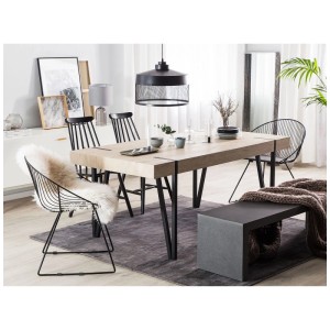 Table de salle à manger Beliani Adena, plateau en MDF marron clair avec cadre en métal noir, 75x90x150 cm.