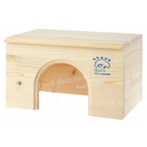 Petite maison pour animaux en bois naturel avec toit pour cage à rongeurs.