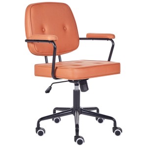 Sedia da ufficio arancione Beliani Pawnee in similpelle con braccioli e struttura nera.