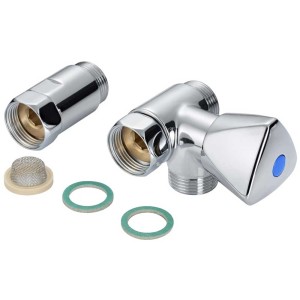 Robinet de raccordement Techline, laiton chromé, 3/4 pouce, avec poignée bleue. Robinet de machine à laver pour robinetterie.