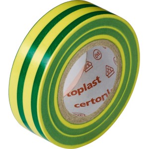 Nastro isolante OBI, verde-giallo, 15 mm di larghezza, 10 m di lunghezza, per installazioni elettriche.