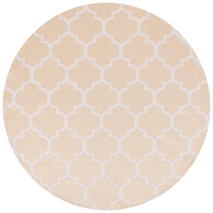 Runder Outdoor-Teppich Mosore, beige mit weissem marokkanischem Spalier-Muster. Aus Polypropylen, Ø 120 cm.