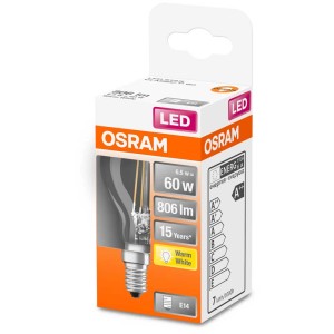 Osram LED-Lampe E14 Tropfenform, 60W, warmweiß im Karton.