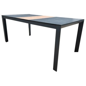 Tavolo da giardino Acamp Woody Extension, nero, con piano in vetro e HPL, 74x90x180 cm.