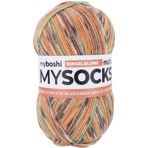 Laine Myboshi mysocks Merino Ringelblume, pelote de 100g avec dégradé de couleurs.