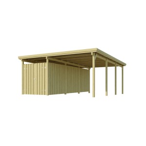 Carport singolo Weka con ripostiglio, struttura in legno con tetto in PVC, 512x579 cm.