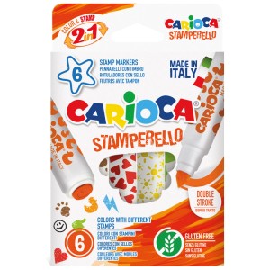 Carioca Fasermaler Stamperello, 6 Stifte mit Mal- und Stempelspitze, abwaschbare Tinte.