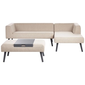 Divano angolare da giardino beige Beliani Sorrivoli con tavolo, mobili da giardino lounge per patio e giardino.
