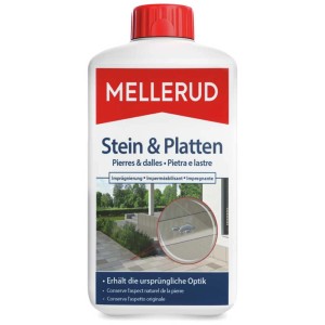 Flacone di impregnante per pietre e lastre Mellerud 1L. Pulizia e protezione per pavimenti in pietra.