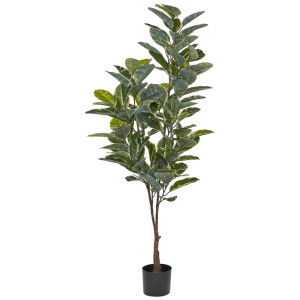 Pianta artificiale Beliani Ficus Elastica, alta 160 cm, in vaso nero. Pianta decorativa.