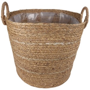 Panier à plantes marron Ø 40 cm en matériau naturel avec deux poignées pour usage intérieur.