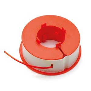 Bobine de fil de rechange Bosch pour coupe-bordures électrique, boîtier orange et fil blanc.