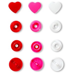 Bottoni a pressione Prym Color Snaps a forma di cuore, plastica, Ø 12,4 mm, rosso, rosa, bianco, 30 pezzi.