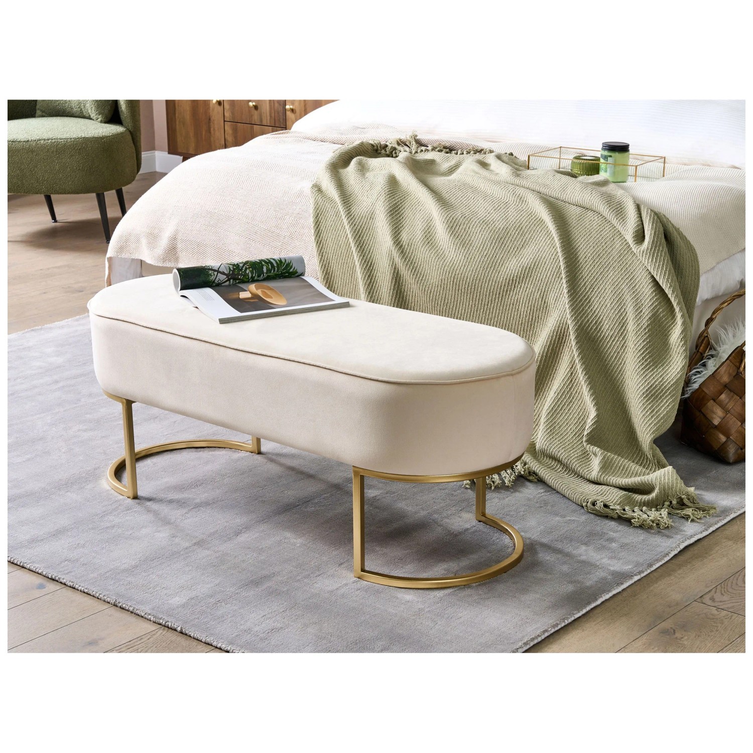 Beliani Bettbank Milry Samtstoff Beige (HxBxT) 40 x 104 x 40 cm kaufen bei OBI