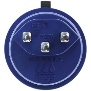 Fiche de sécurité Steffen T23 bleu et anthracite, protection IP55 pour une utilisation intérieure et extérieure.