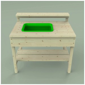 Cucina per fango OutdoorToys Erdmännchen in legno con inserto verde e ripiano.