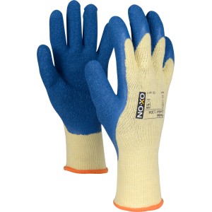 Gants de travail OX-ON Flexible Comfort 1304, jaune/bleu, taille 6. Gants tricotés avec revêtement en latex.