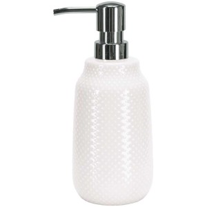Dispenser sapone Kleine Wolke Dotty bianco in gres con pompa cromata.