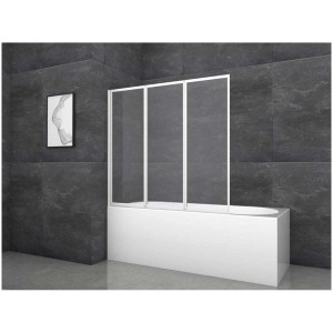 Paroi de baignoire pliante Aurlane White Star 3 volets, blanc, 130x120 cm, montée sur baignoire.