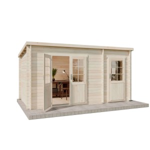 Casetta da giardino Alpholz Maria con tetto a una falda e tettoia, impregnata per immersione, 450x279 cm.