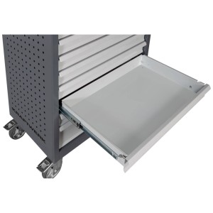 Servante d'atelier Kraftwerk BT700 avec tiroir ouvert, structure en acier et roulettes.