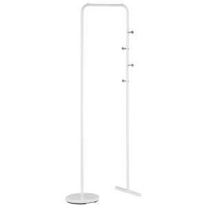 Appendiabiti Benton bianco in metallo, altezza 175 cm, con ganci e barra per appendiabiti.