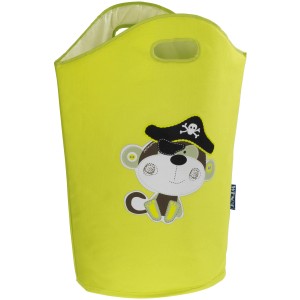 Cesto portabiancheria verde Wenko Kids Anton con scimmietta pirata, capacità 24 litri.