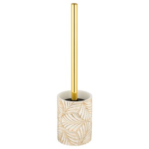 Wenko Ensemble WC Terralba, blanc et or, avec motif de feuilles et brosse en silicone.