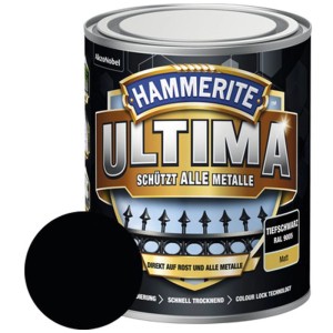 Dose Hammerite Metall-Schutzlack Ultima, Tiefschwarz matt, 750ml. Rostschutz für Metalle.