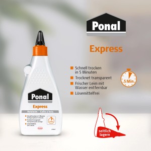 Ponal Express colla per legno in flacone da 120g, ideale per incollare il legno, asciuga trasparente.