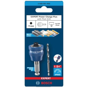 Adattatore Bosch Expert Power Change Plus con punta per seghe a tazza, adatto per legno, metallo e plastica.