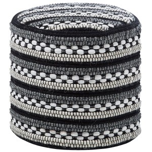 Pouf rond Guntur, tricot noir et blanc, Ø 41 cm. Pouf d'assise style bohème.