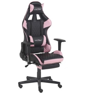 Sedia da gaming Beliani Victory, nero e rosa, con poggiapiedi e schienale regolabile.