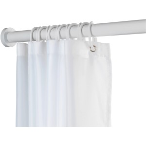 Wenko Barre de rideau de douche télescopique Luz, extensible, antirouille, 70-115 cm, blanc avec rideau de douche.